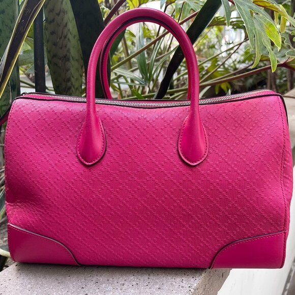 Auth GUCCI Bright Diamante Pink Diamond Leather W/ Gold Hardware Boston Bag - Picture 4 of 13